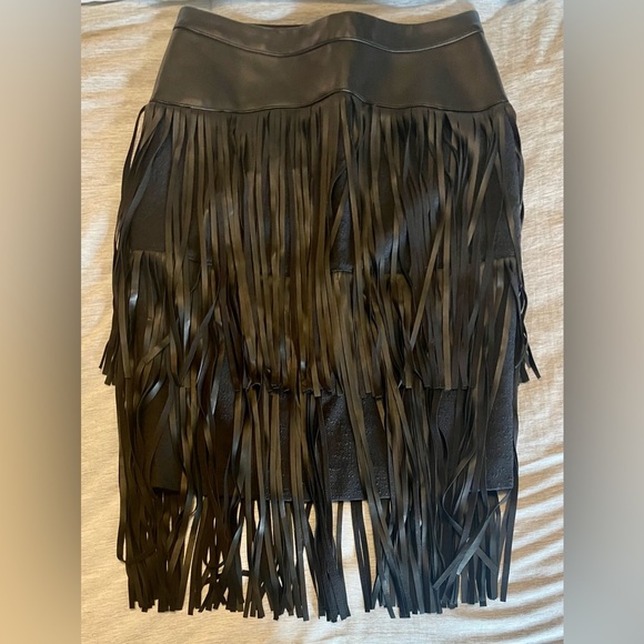 BCBG Rashell Fringe Faux-Leather Pencil Skirt - Picture 2 of 4